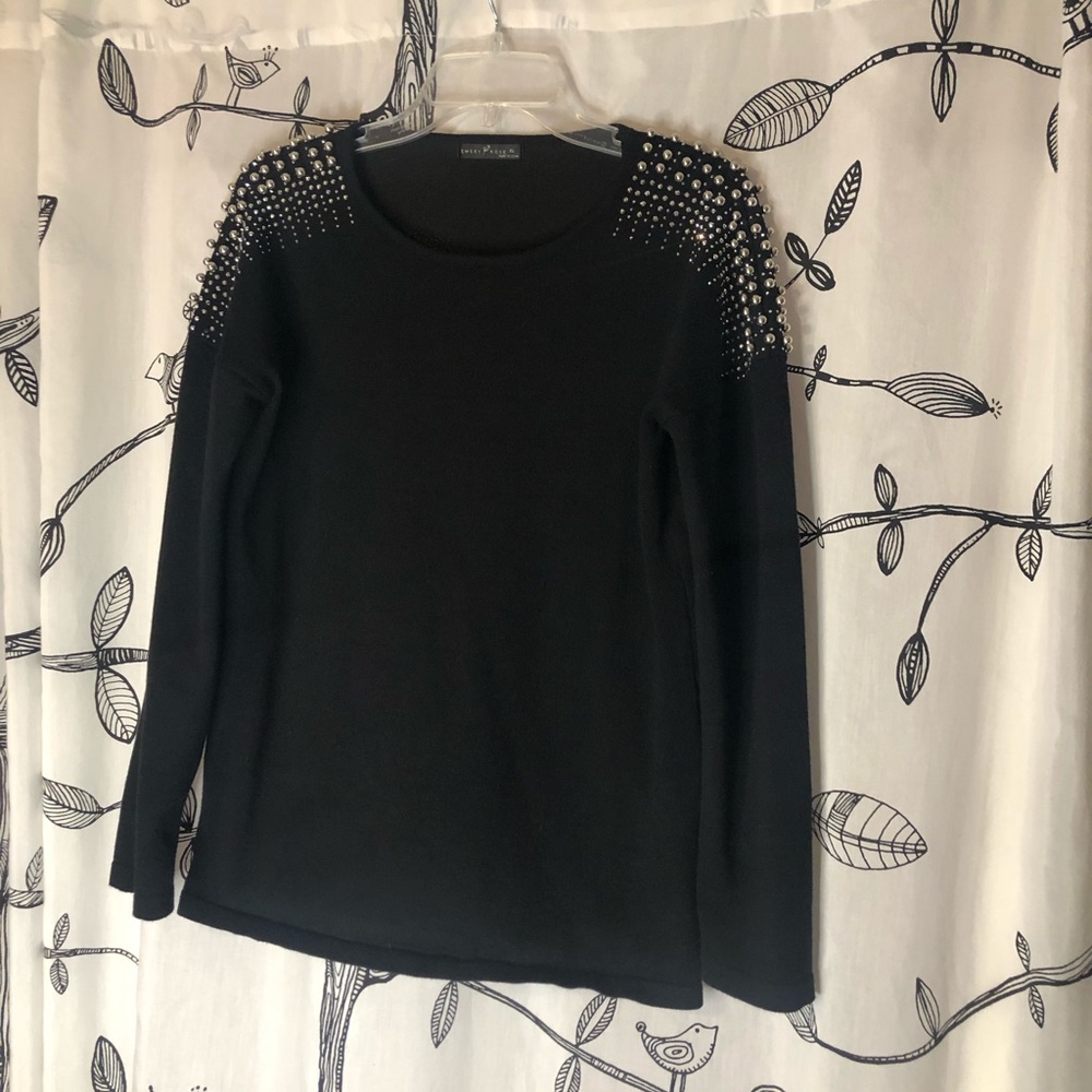 Emery Rose beaded shoulder Sweater